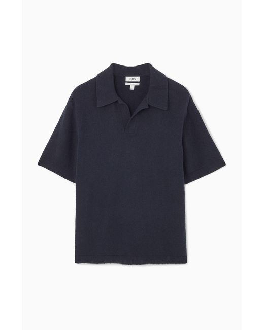 COS Blue Bouclé-knit Polo Shirt for men