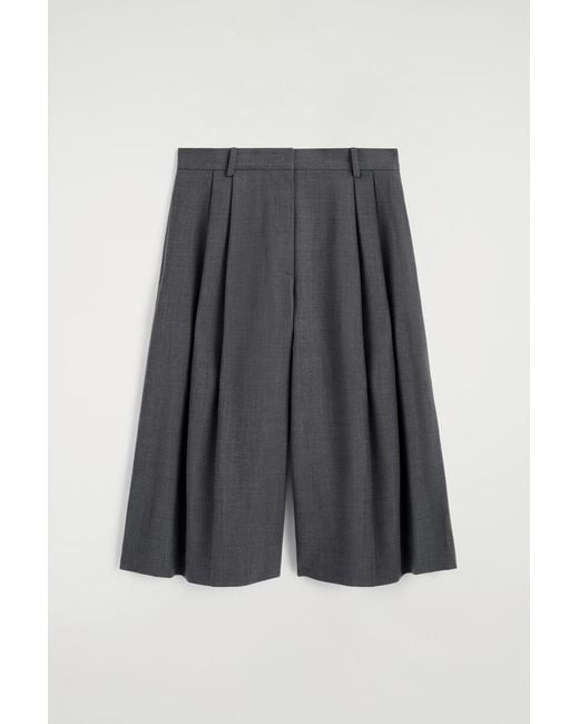 COS Gray Pleated Wool-Blend Culottes