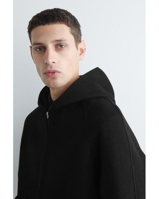 COS Black Double-Faced Wool Zip-Up Hoodie for men