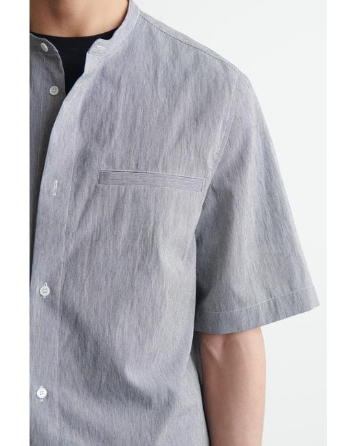 COS Gray Relaxed-Fit Seersucker Grandad-Collar Shirt for men