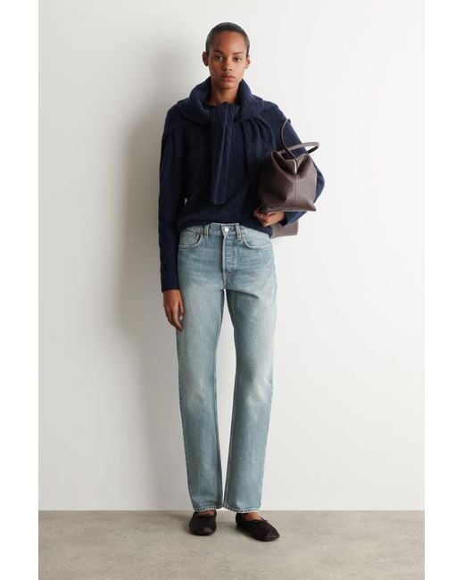 COS Blue Cable-Knit Cashmere Sweater