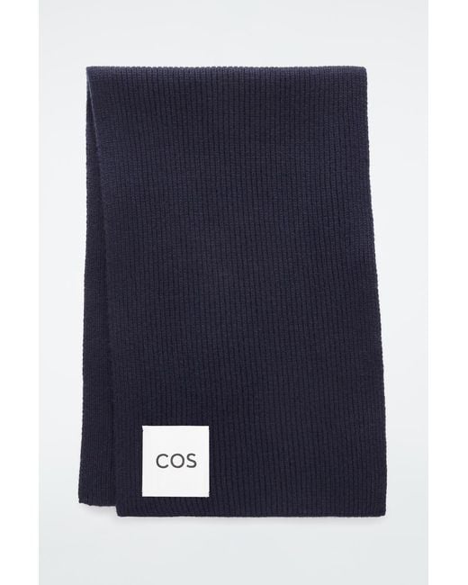 COS Blue Ribbed Wool And Cashmere Scarf