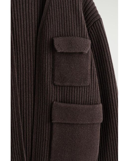 COS Black Ribbed Merino Wool Utility Cardigan