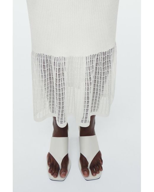 COS White Lace-Stitch Ribbed-Knit Midi Skirt