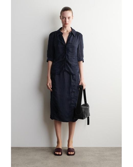 COS Blue Gathered Crinkled Shirt