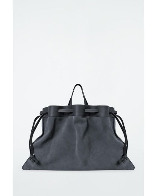 COS Black Suede Drawstring Tote Bag