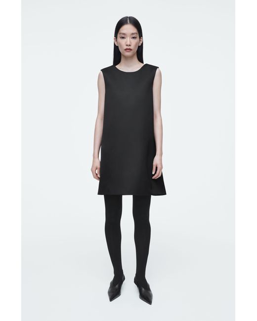 COS Black Satin Racer-neck Mini Dress