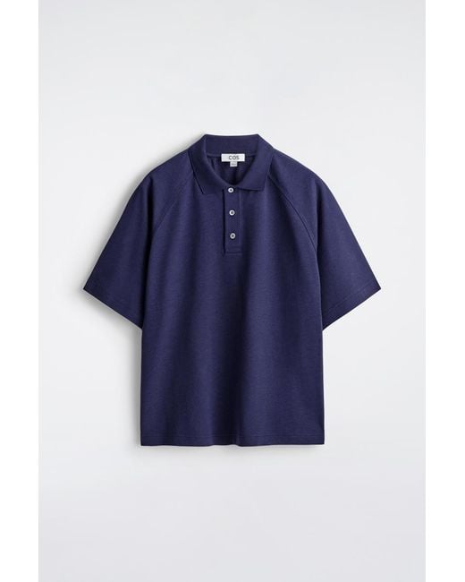 COS Blue Relaxed Cotton-Linen Polo Shirt for men
