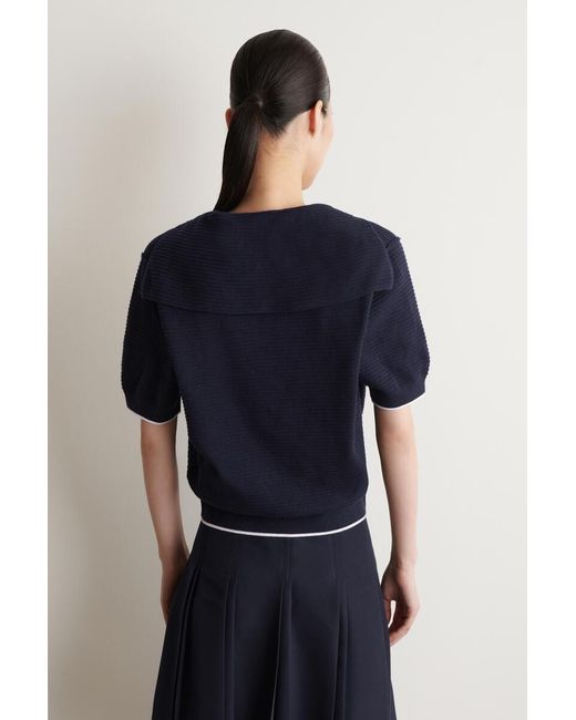 COS Blue Sailor-Collar Knitted Top
