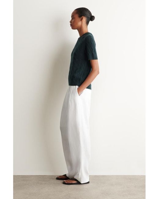 COS Green Cable-Knit Cashmere T-Shirt