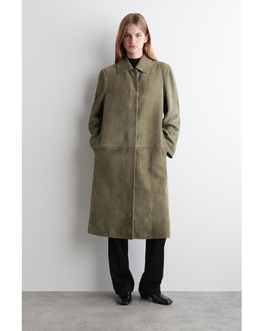 COS Green Mantel Aus Veloursleder Mit Kragen
