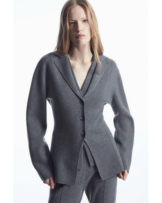 COS Gray Knitted Waisted Blazer