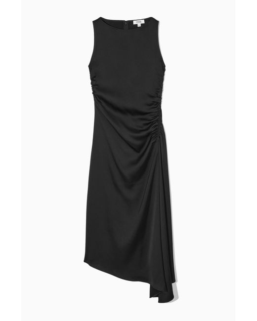 COS Black Asymmetric Gathered Midi Dress