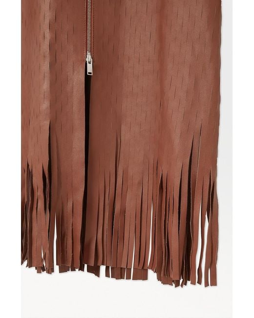 COS Brown The Perforated Leather Longline Bomber Jacket