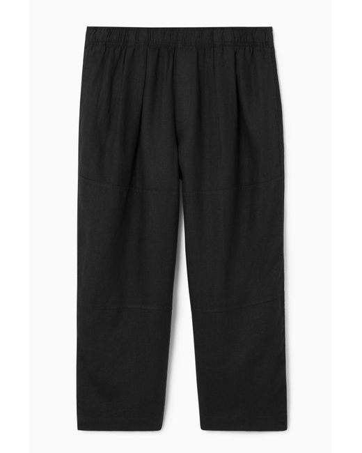 COS Black Cropped Wide-leg Linen Pants for men