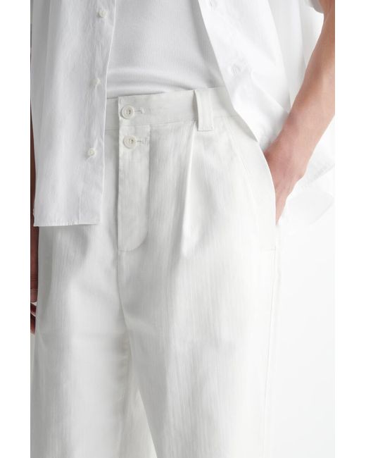 COS White Denim-Herringbone Relaxed-Fit Tapered Trousers for men