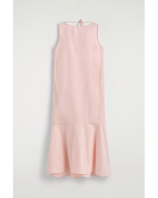 COS Pink Dropped-Hem Cotton Midi Dress