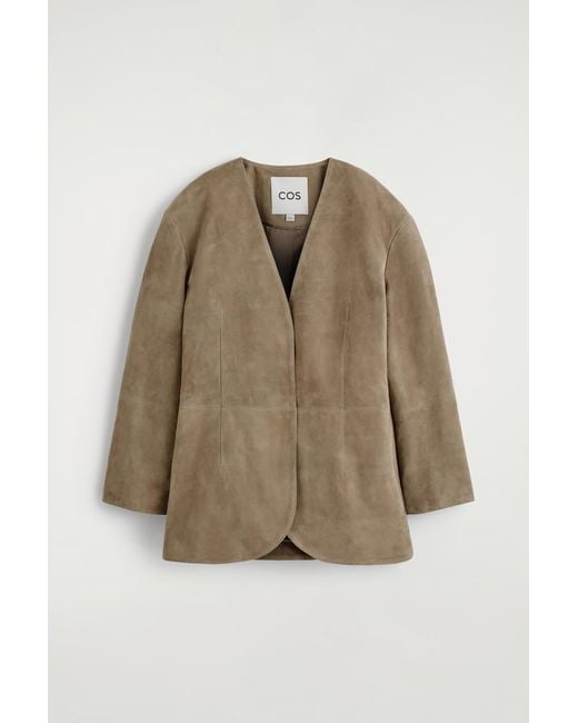 COS Natural Collarless Suede Blazer