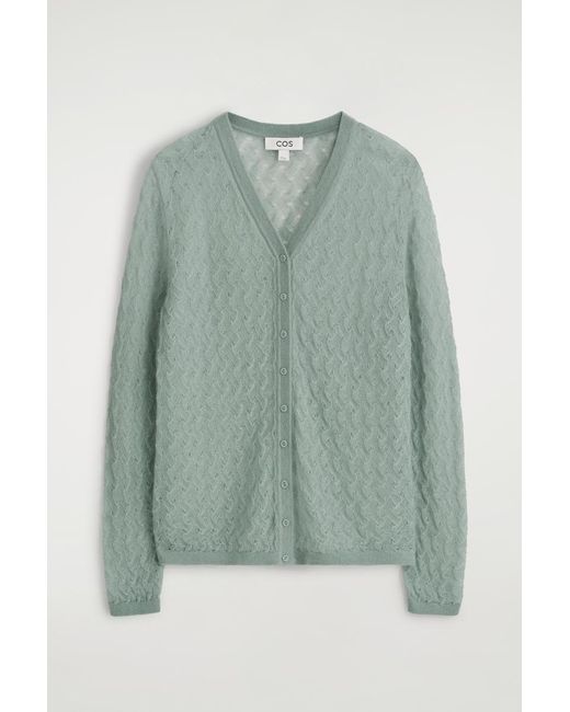COS Green Pointelle-Knit Mohair Cardigan