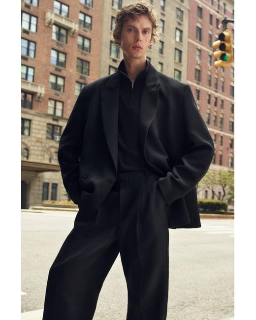 COS Black Double-Breasted Twill Blazer for men