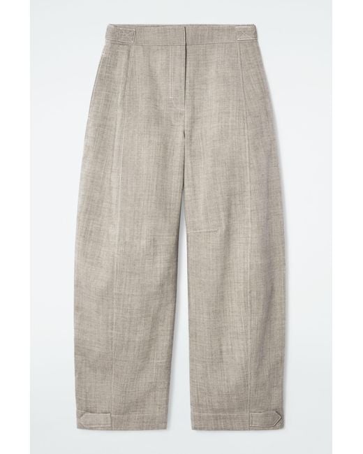 COS Gray Wool Barrel-leg Utility Trousers