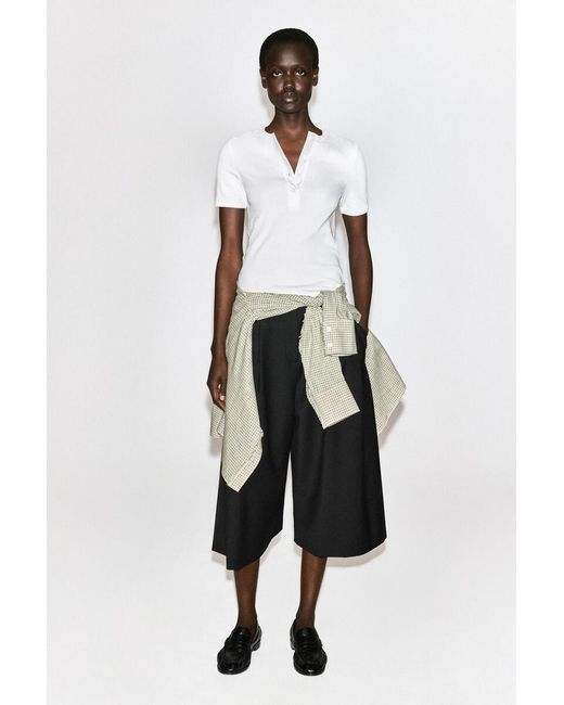 COS White Ribbed Henley T-Shirt