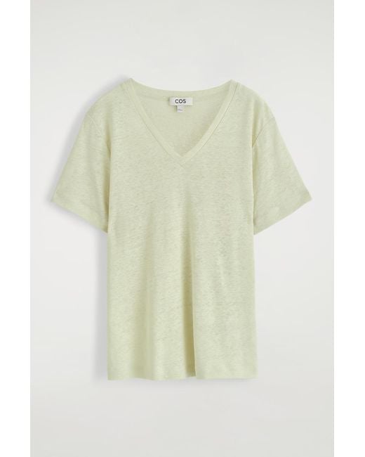 COS V-neck Linen T-shirt In Green