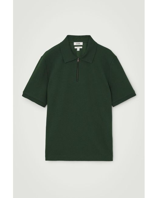 COS Green Short-sleeved Zip-up Polo Shirt for men