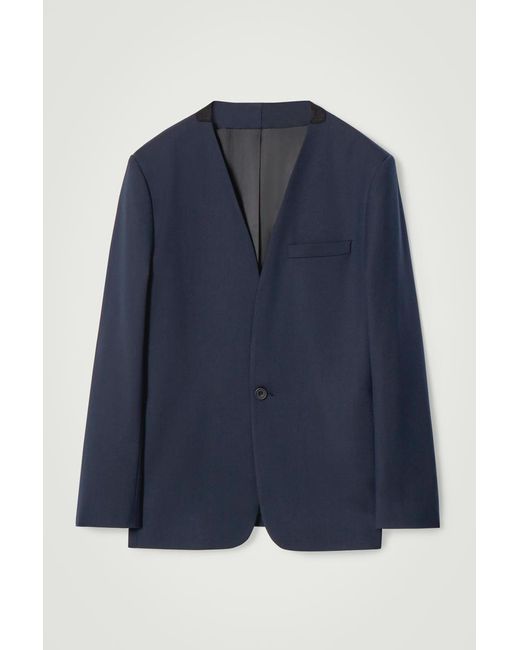 COS Blue Regular Collarless Wool-Blend Blazer for men