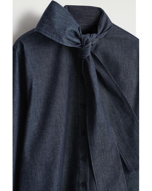 COS Blue Bow-Detail Denim Shirt