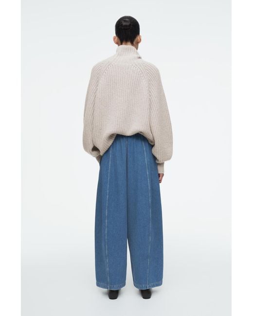 COS Blue Barrel-Leg Denim Drawstring Trousers