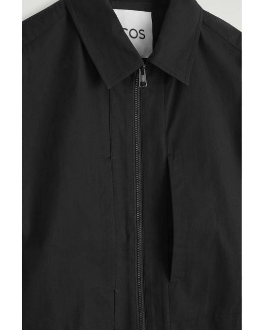 COS Black Cotton Zip-Up Overshirt for men