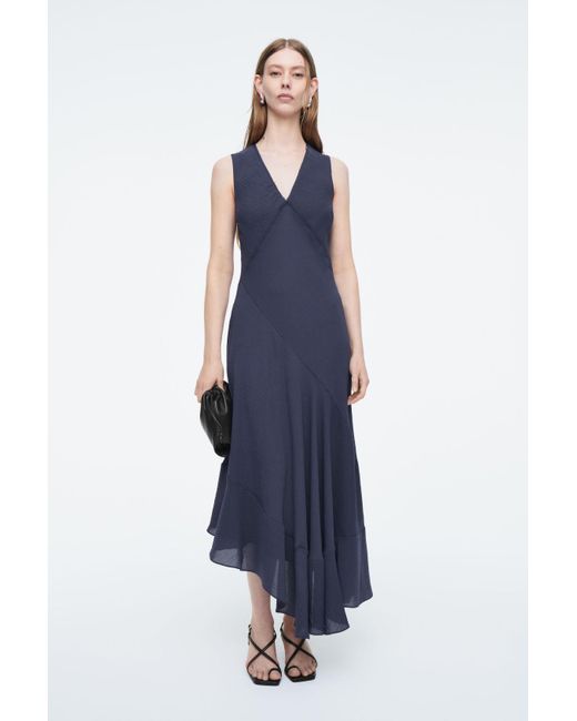 COS Blue Floaty Asymmetric Midi Dress