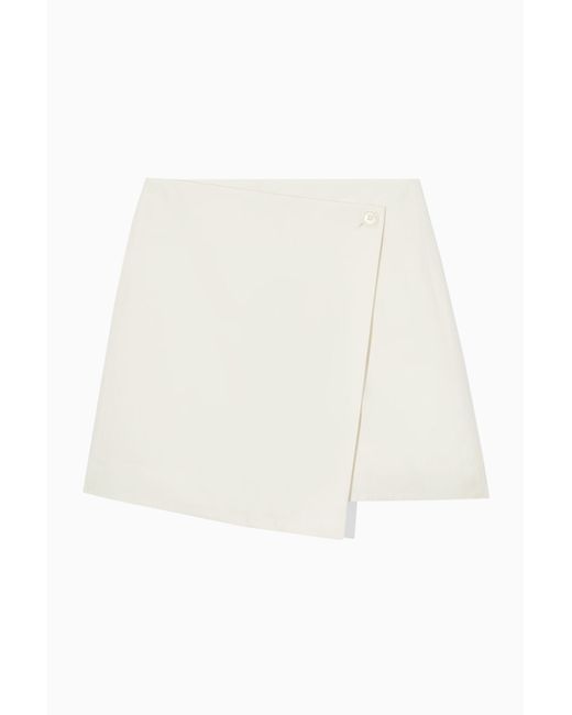 COS White Asymmetric Mini Wrap Skirt