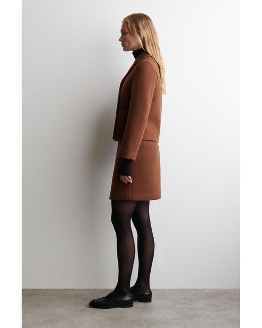 COS Brown Cropped Double-Breasted Wool Blazer