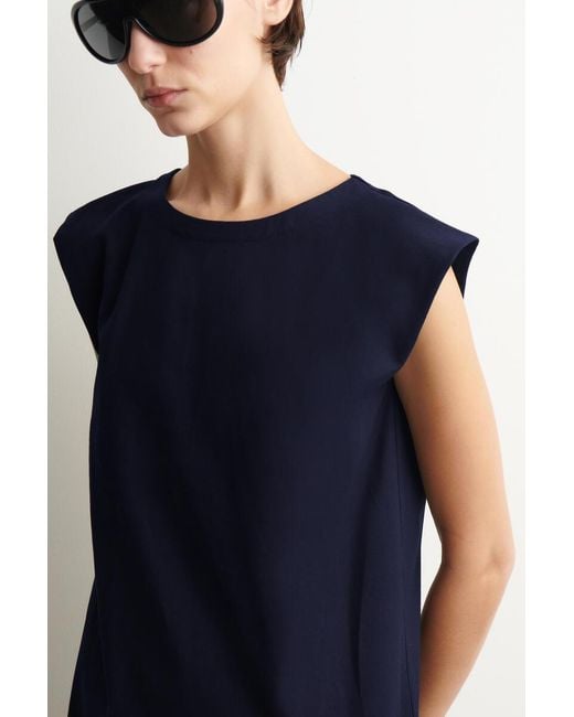 COS Blue Folded-Shoulder Cotton-Jersey Midi Dress