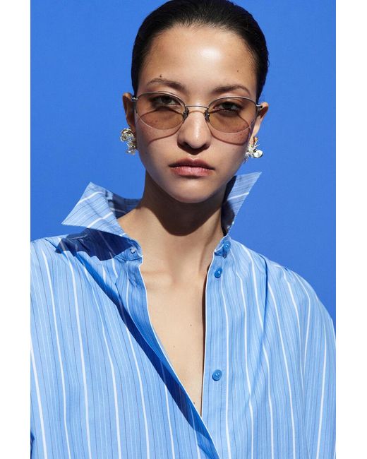 COS Blue Striped Short-Sleeved Cotton Shirt Dress
