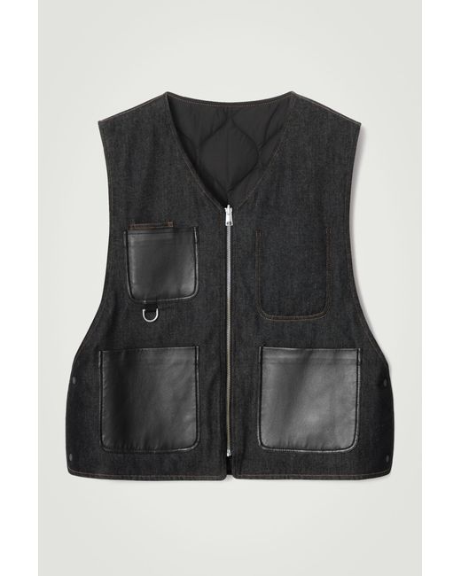 COS Black Reversible Denim Utility Vest for men