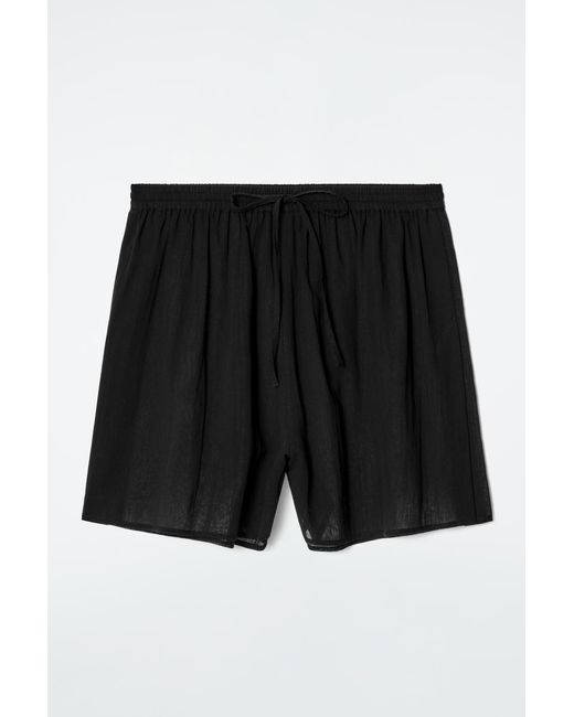 COS Black Crinkled Cotton Beach Shorts