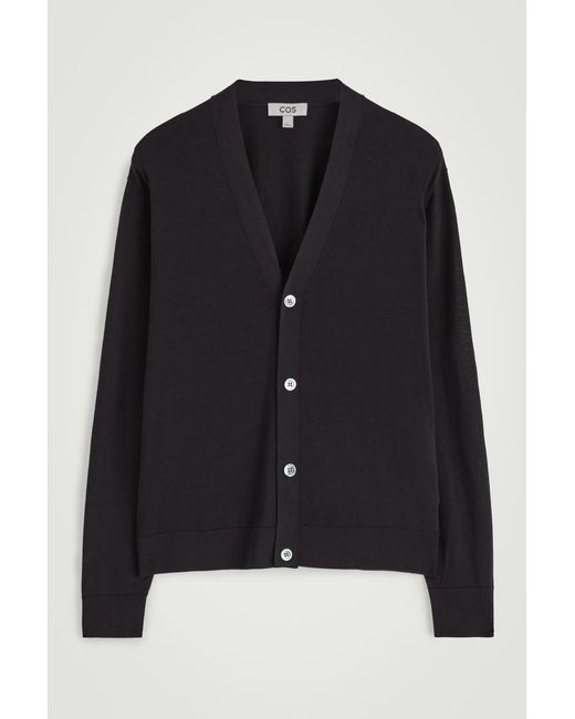 COS Black Knitted Silk V-Neck Cardigan for men