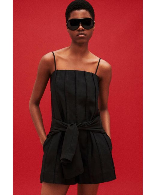 COS Black Sculpted Pleated Linen Playsuit