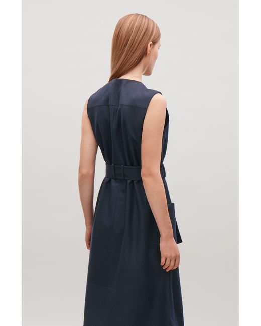 COS Sleeveless Wrap Dress With Belt in Blue | Lyst UK