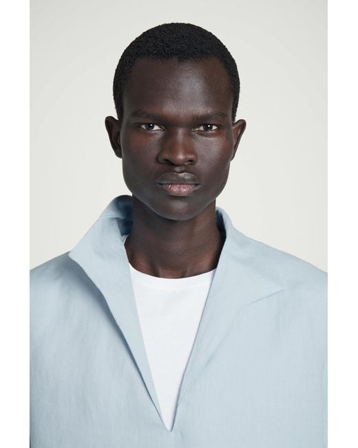 COS Open-collar Linen Shirt In Light Blue for men