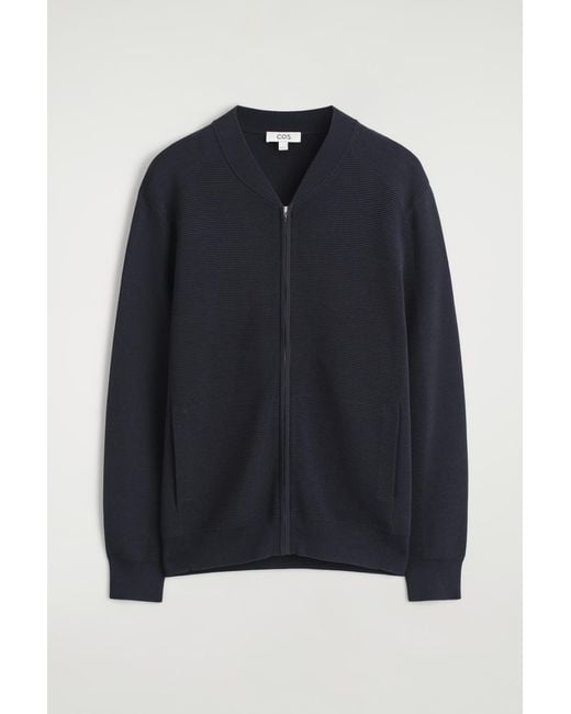 COS Blue Textured Knitted Bomber Jacket for men