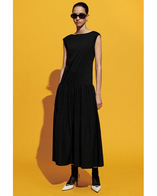 COS Black Tiered Gathered Midi Dress
