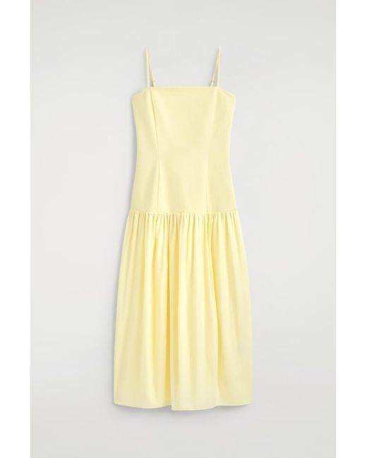 COS Yellow Sculpted Dropped-Waist Midi Dress