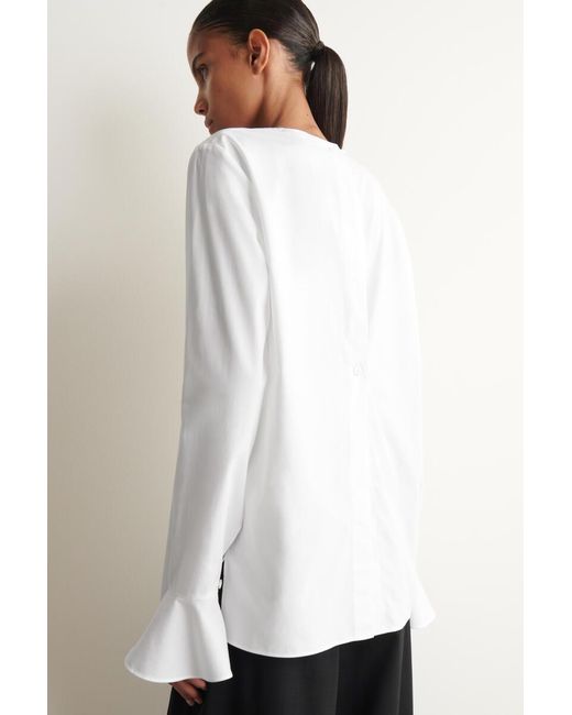 COS White Flared-Cuff Cotton Blouse