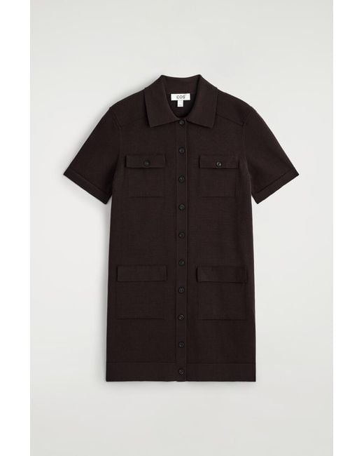 COS Black Pocket-Detail Knitted Cotton Mini Dress