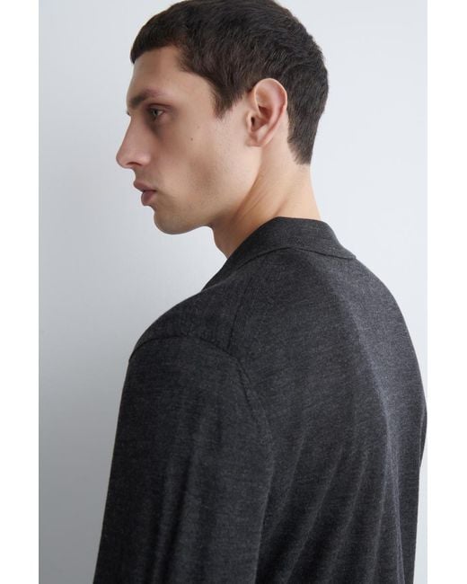 COS Black Knitted Merino Wool Shirt for men