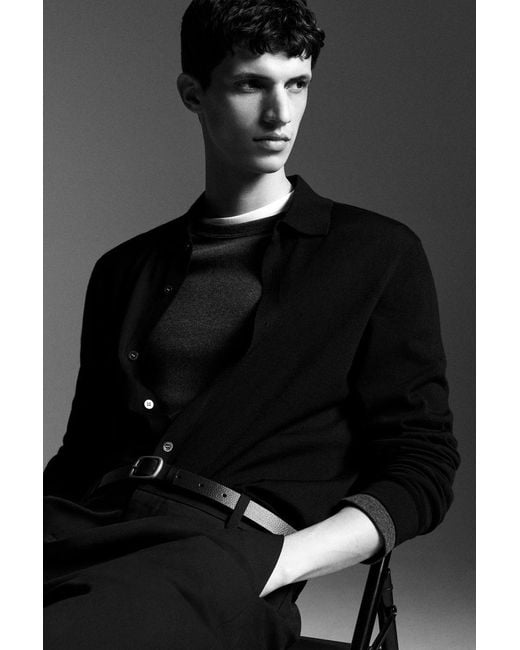 COS Black Knitted Merino Wool Shirt for men